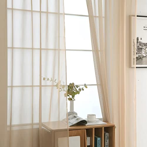 Sheer Voile Window Treatment Rod Pocket Curtain Panels for Kitchen Bedroom Living Room Drapes Sunlight Filtering Privacy Semi Home Decor Assorted (Beige / 52"W x 84"L (Pack of 2))