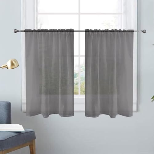 Basic Rod Pocket Sheer Voile Window Curtain Panels Grey 1 Pair 2 Panels 26 Width 24 Inch Long for Kitchen Bedroom Children Living Room Yard (Grey / 26"W x 24"L (Pack of 2))