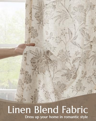 Taupe Floral Linen Curtains Lined 84 Inch Cottage Back Tab 2 Panels (*Jacobean Taupe / 50"W x 84"L (Pack of 2))