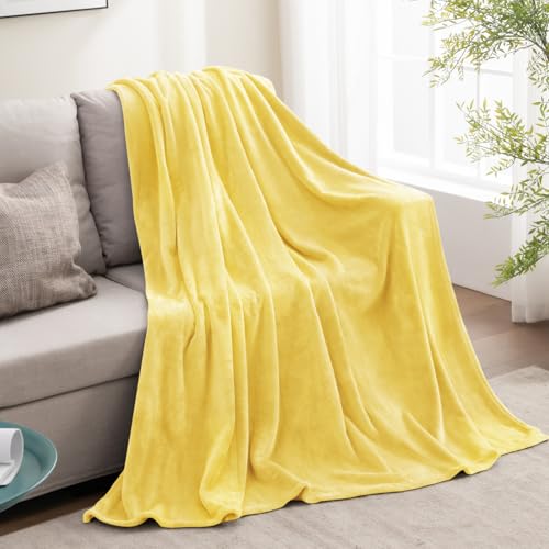 Fleece Blanket Soft Plush Throw for Couch Light Yellow 50"x60" (Light Yellow / Throw(50"x60"))