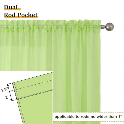 Lime Sheer Curtains 63 Inch Length 2 Panels Set for Living Room (42"W x 63"L (Pack of 2) / Lime)