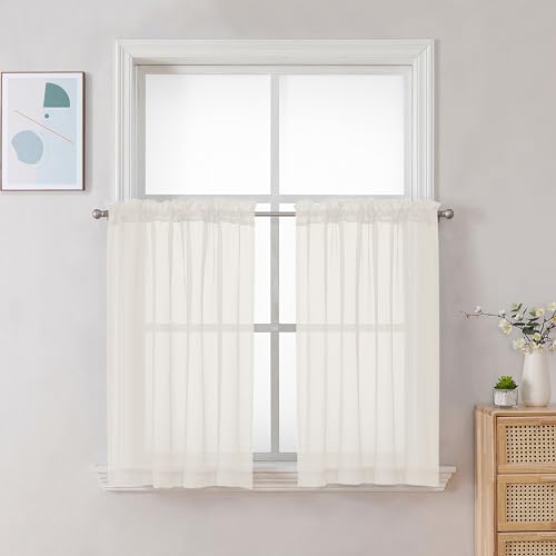 Ivory Sheer Curtains 30 inch Length 2 Panels (Ivory / 42"W x 30"L (Pack of 2))