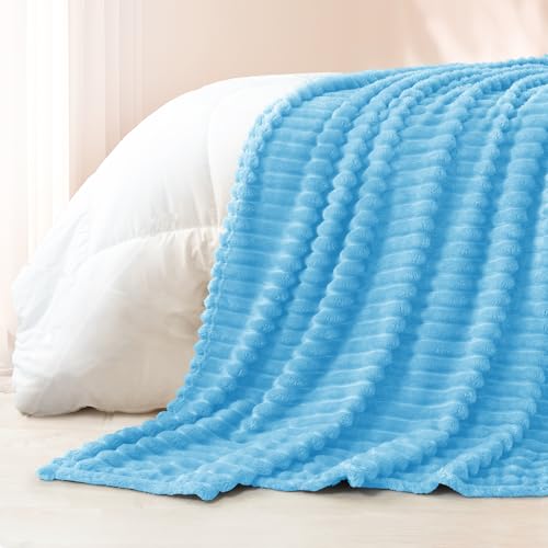 Striped Queen Size Fleece Blanket for Bed (Blue / Queen ( 90x90 IN ))