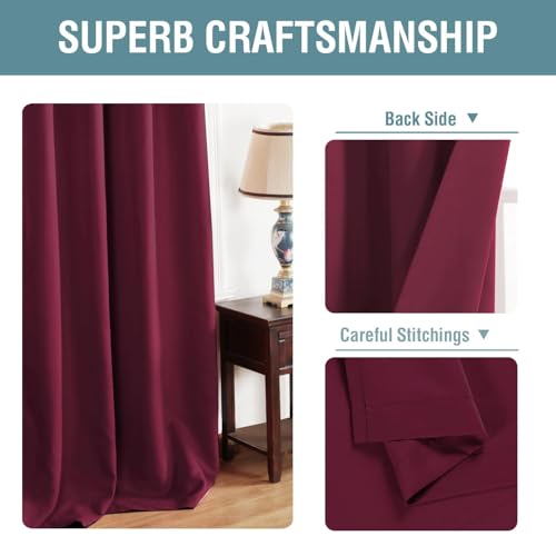 Light Blocking Blackout Curtains Window Treatment Thermal Insulated Grommet Energy Saving Curtains (52"W x 90"L (Pack of 1) / Burgundy Red)