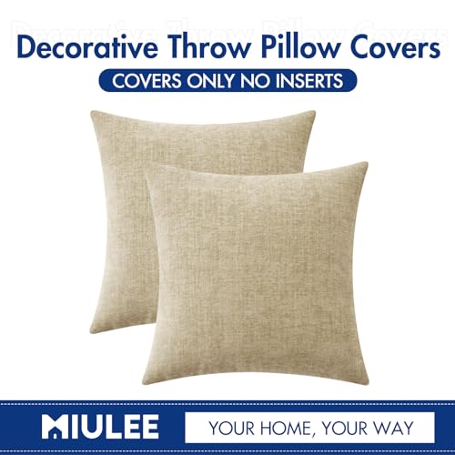 Soft Chenille Throw Pillow Covers Beige 18x18 Inch Pack of 2 (18" x 18" (Pack of 2) / Beige)
