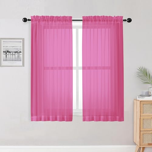 Hot Pink Sheer Curtains for Bedroom Living Room 54 Inch Length 2 Panels Set (Hot Pink / 42"W x 54"L (Pack of 2))
