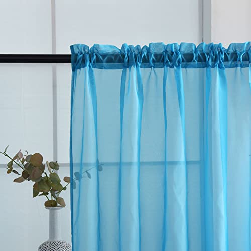 Basic Rod Pocket Sheer Voile Window Curtain Panels Cyan Blue 1 Pair 2 Panels 52 Width 63 Inch Long for Kitchen Bedroom Children Living Room Yard (Cyan Blue / 52"W x 63"L (Pack of 2))