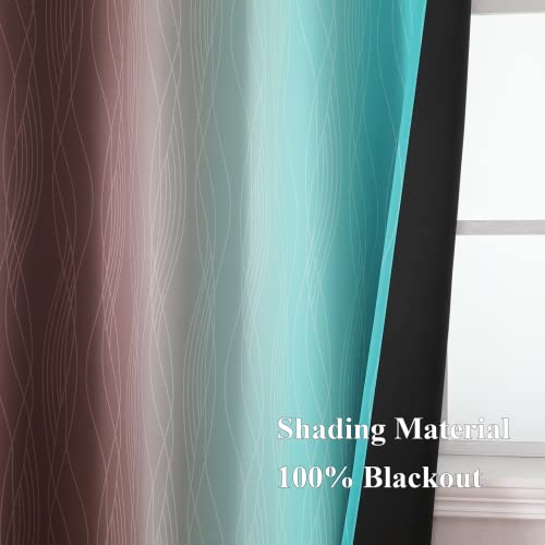 Brown and Teal Ombre Blackout Curtains for Bedroom 96 Inch (Teal and Brown / 52"W x 96"L (Pack of 2))