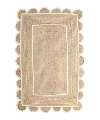 Scalloped Natural Jute Area Rug (5' x 8' (Rectangular))