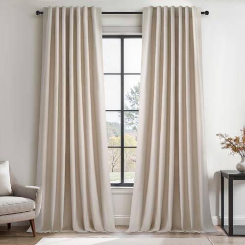 95 Inch Curtains Linen Blackout Curtains 2 Panel Set 100% Blackout Heat Reducing Room Darkening Curtains for Bedroom (Beige / 52"W x 95"L (Pack of 2))
