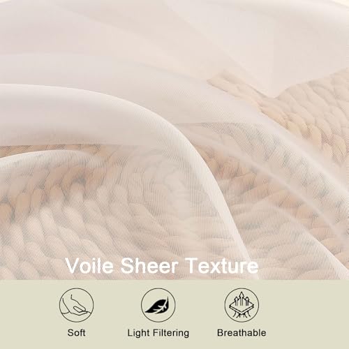 Cream Sheer Curtains for Bedroom Living Room 96 Inches Long 2 Panels (Cream / 42"W x 96"L (Pack of 2))