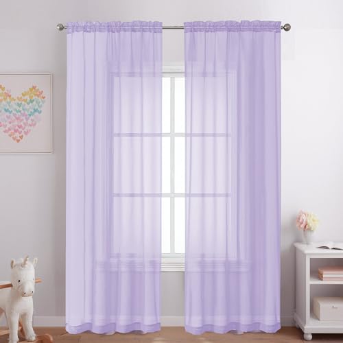 Lavender Sheer Curtains 84 Inches Long 2 Panels (Lavender / 42"W x 84"L (Pack of 2))