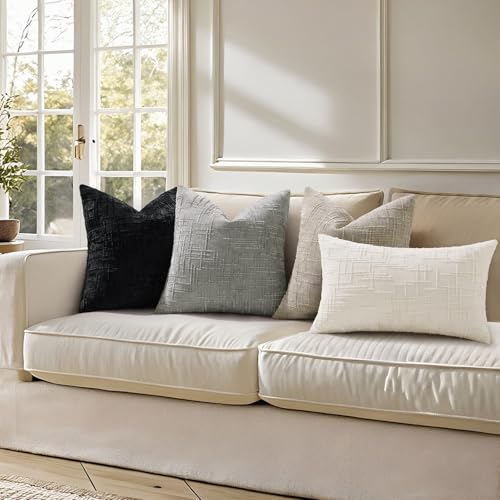 Textured Chenille Throw Pillow Covers 24x24 Set of 2 Grey (Neutral Grey / 24" x 24" (Pack of 2))