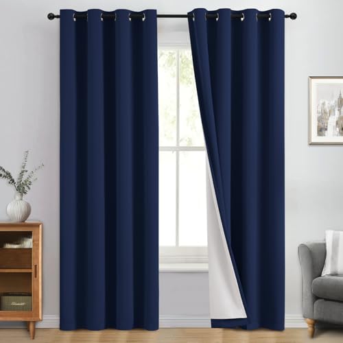 Navy Blue 100% Blackout Curtains 84 Inches Long 50" Wide (50"W x 84"L (Pack of 2) / Navy Blue With White Backing)