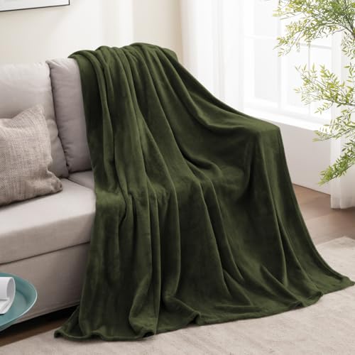 Fleece Blanket Soft Plush Twin Size Blanket Olive Green 60"x80" (Olive Green / Twin(60"x80"))