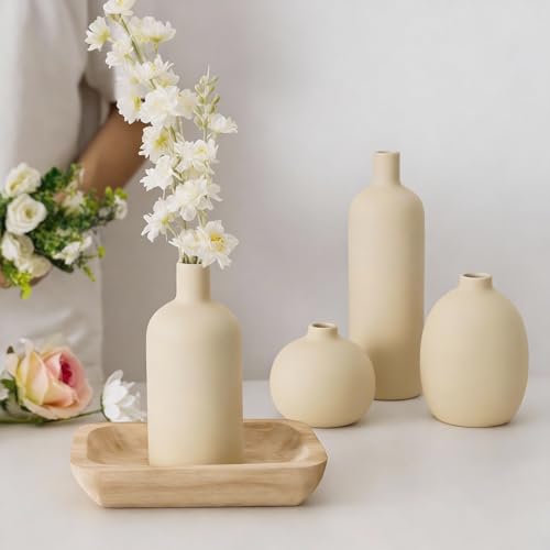 Beige Ceramic Vase Set of 4 (Beige Set of 4)