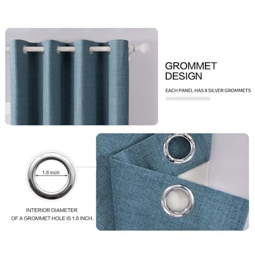 90 Inches Linen Texture Curtains for Bedroom 100% Blackout Thermal Insulated Dusty Blue Curtains Grommet Room Darkening Draperies Luxury Decor for Living Room Nursery 52x90 Inch (Dusty Blue / 52"W x 90"L (Pack of 2))