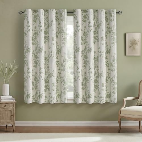 Sage Green Boho Floral 100% Blackout Curtains 63 Inch 2 Panels (Sage Green / 52"W x 63"L (Pack of 2))