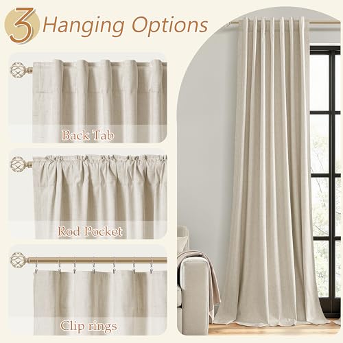 Extra Long 100% Blackout Linen Curtains for Bedroom 108 inches Long (Taupe Burlywood / 52"W x 108"L (Pack of 2))