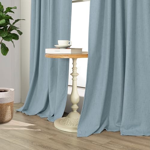Light Blue Room Darkening Curtains for Bedroom Cute 45 Inch Length 2 Panels Cotton Linen Textured Short Blackout Curtains for Small Window Nursery Boy Girls Room Bathroom Kitchen Door Back Tab 45 Long (Stone Blue / 52"W x 45"L (Pack of 2))