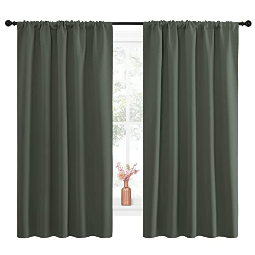 Bedroom Curtains Blackout Draperies (Dark Mallard / 52"W x 63"L (Pack of 2))