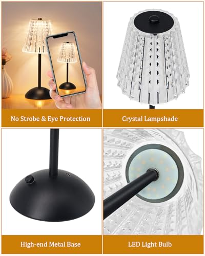 2 Pack Cordless Touch Table Lamp (Black)