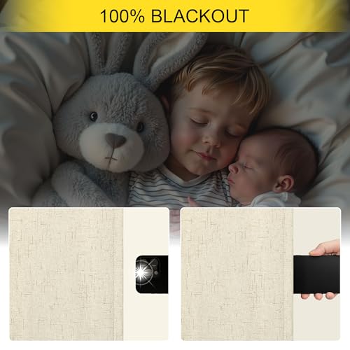 Linen Textured Boho 100% Blackout Small Window Curtains 45 inch Length 2 Panels Country Curtain for Kitchen Door Bathroom Bedroom Living Room Darkening Short Cafe Drape Back Tab Rustic Farmhouse Beige (Linen / 52"W x 45"L (Pack of 2))