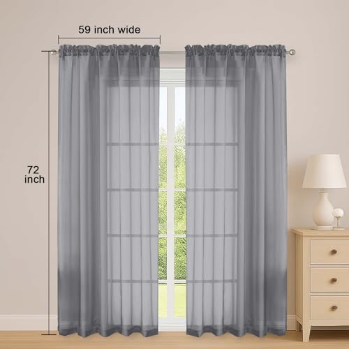 Grey Sheer Curtains 72 Inches Long 2 Panels Set (Grey / 59"W x 72"L (Pack of 2))