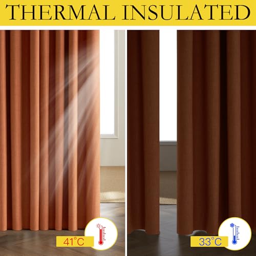 100% Absolutely Blackout Linen Curtains with Thermal Insulated Liner (52"W x 90"L (Pack of 2) / Terracotta)