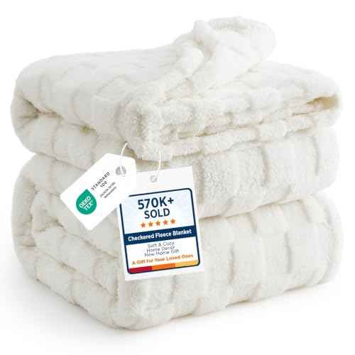 Checkered Soft Cozy Queen Blanket for Bed (White / Queen (90" X 90"))