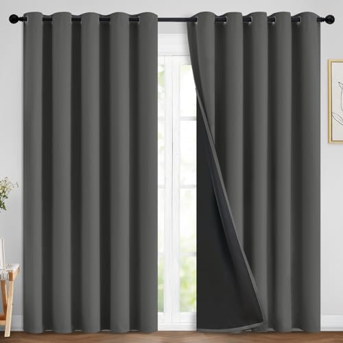 Dark Grey 100% Blackout Curtains 84 Inches Long 70" Wide 2 Panels (70"W x 84"L (Pack of 2) / Dark Grey)