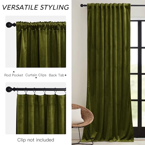 Velvet Curtains 102 inches Long (Moss Green / 52"W x 102"L (Pack of 2))