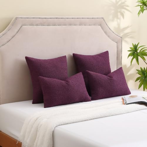 Pack of 2 Boucle Textured Throw Pillow Covers 24x24 Inch (Purple / 24" x 24" (Pack of 2))
