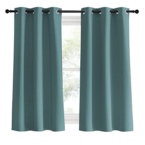 Modern Blackout Curtains Noise Reducing (Greyish Blue / 34"W x 60"L (Pack of 2))