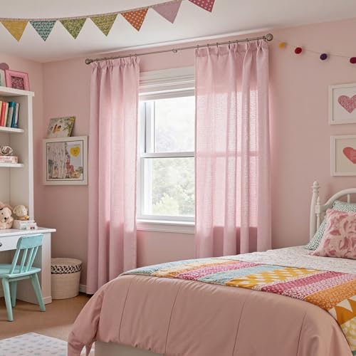 Pink Curtains for Girls Bedroom (50"W x 63"L (Pack of 2) / Light Pink)