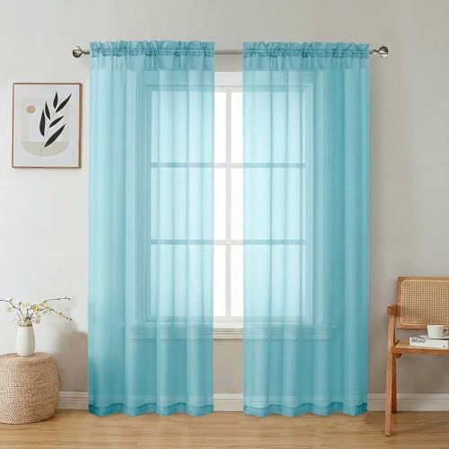 Aqua Sheer Curtains 72 Inch Length 2 Panels Set (42"W x 72"L (Pack of 2) / Aqua)