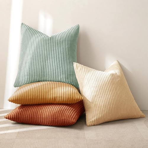Soft Corduroy Decorative Throw Pillow Covers Teal (16" x 16" (Pack of 4) / Teal-rust)