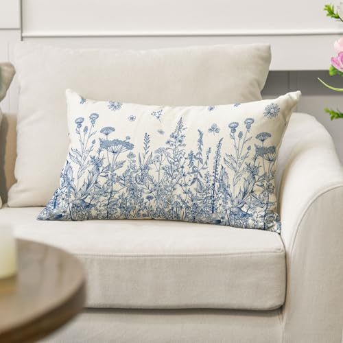 Wildflowers Spring Blue Throw Pillow Cover 12x20 Inch (Blue)