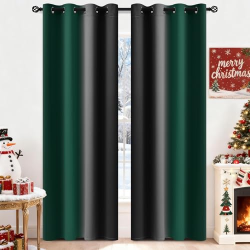 Dark Green Black Ombre Curtains 52x84Inche Long 2 (52"W x 84"L (Pack of 2) / Dark Green and Black)