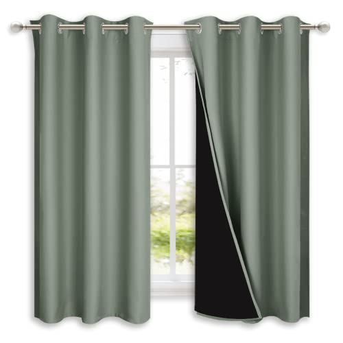 Greyish Green 100% Blackout Lined Curtains (Greyish Green / 42"W x 63"L (Pack of 2))