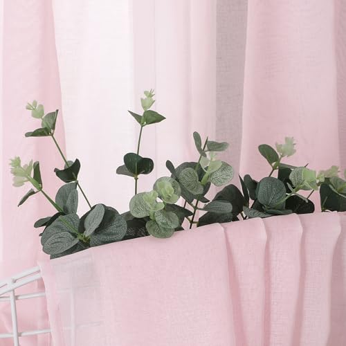Sheer Curtains Bedroom Linen Textured Curtain Sheers Light Filtering Voile Rod Pocket Curtains for Living Room (38"W x 84"L (Pack of 2) / Pink)
