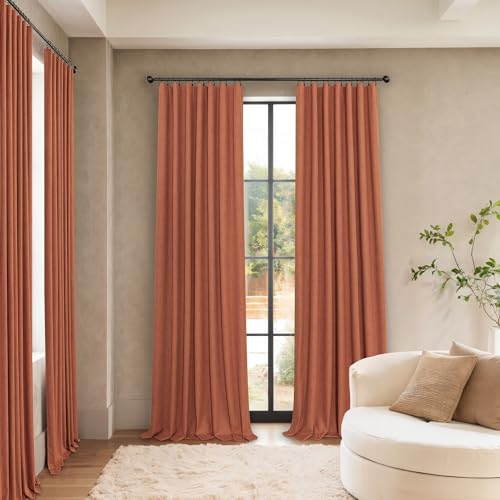 Boho Blackout Curtains for Living Room Linen Textured Bohemian Vintage Mid Century Modern Farmhouse Curtains for Bedroom 90 Inch Length 2 Panel Rust Terracotta Colored Long Drapes Dusty Orange (Terracotta / 52"W x 90"L (Pack of 2))