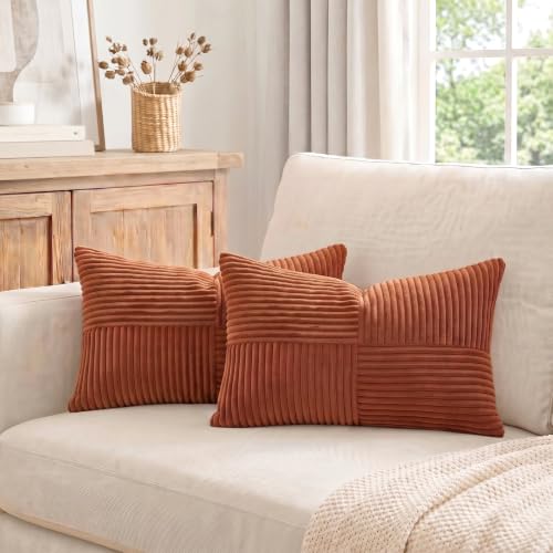 2 Packs Rust Long Lumbar Decorative Throw Pillow Covers 12x24 Inch for Couch Bed Sofa (Rust / 24" x 12" (Pack of 2))