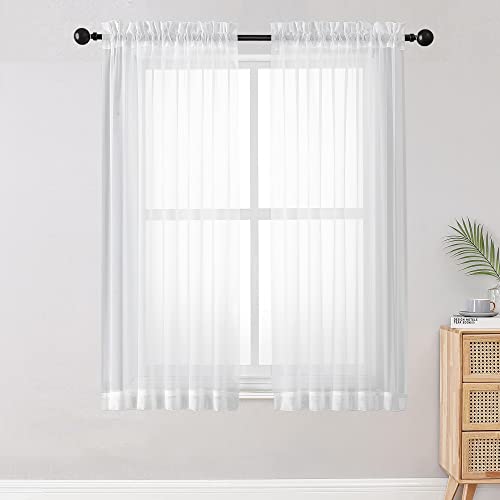White Sheer Curtains 63 Inch Long 2 Panels for Living Room 59" Wide (White / 59"W x 63"L (Pack of 2))