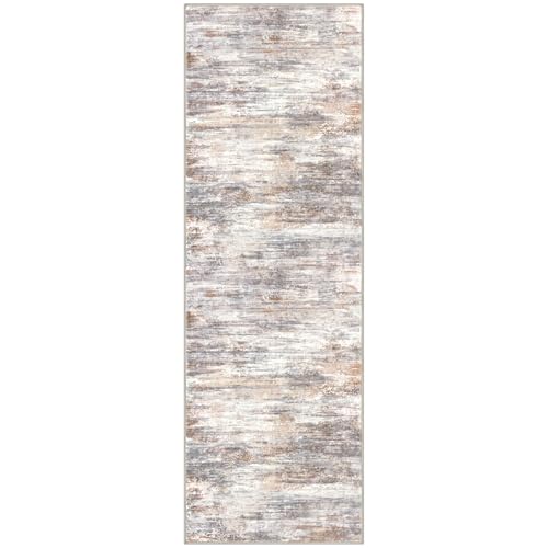 Modern Abstract Hallway Runner Rug (Multi Grey/Orange / 2'8" x 8' (Runner))