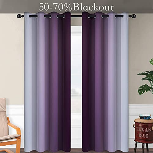 Ombre Purple to Grey White Curtains for Living Room 52Wx84L (52"W x 84"L (Pack of 2) / Purple)