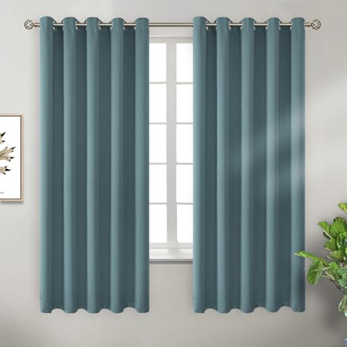 Stone Blue Blackout Curtains for Bedroom 63 Inch Long (Stone Blue / 70"W x 63"L (Pack of 2))