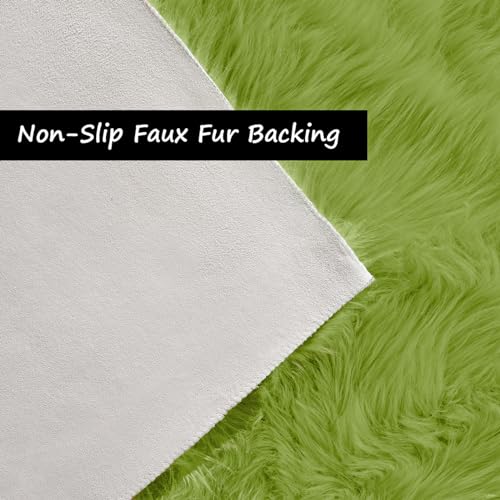 Fluffy Sheepskin Green Rugs 4x6 for Bedroom Shag Soft Faux Fur Rug Furry Bedside Rug Shaggy Fuzzy Carpet Playroom Washable Sheepskin (4' x 6' (Sheepskin) / Olive Green)