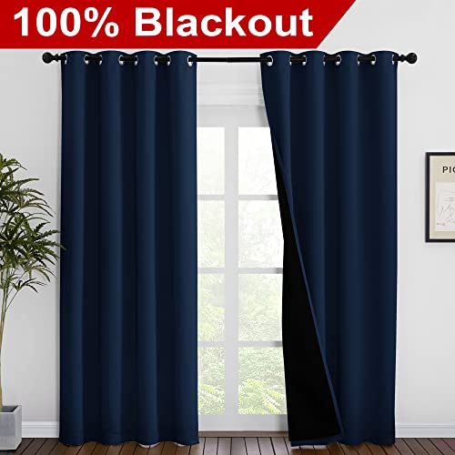 100% Blackout Curtain Set (Navy / 55"W x 86"L (Pack of 2))