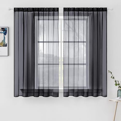 2 Panels Sheer Curtains for Living Room 54 X 63 Inches Black (Black / 54"W x 63"L (Pack of 2))